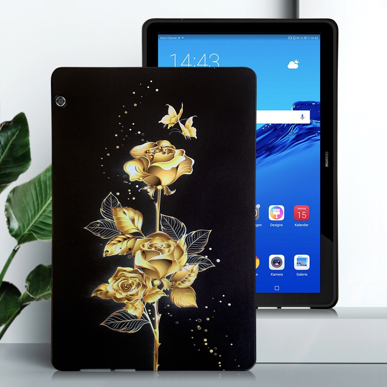 Husa tableta pentru Huawei MediaPad T5, silicon, design tip carte, protectie anti-zgarieturi, suport pentru vizionare, compatibilitate modele 2018-2021, roz auriu