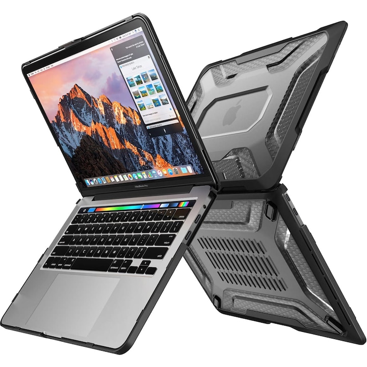 Carcasa laptop Supcase compatibila cu Macbook Pro 13", Policarbonat, Negru