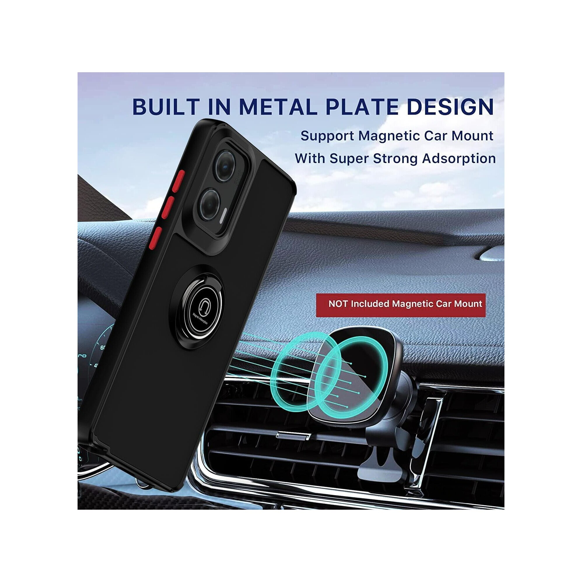 Husa telefon, pentru Motorola G24 Power 4G Inel rotativ 360 ° Kickstand, PC subtire subtire si TPU rezistent la soc， Transparent | Negru