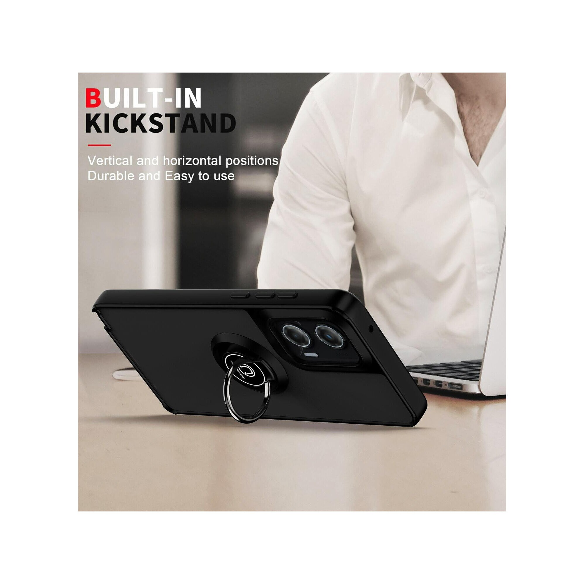 Husa telefon, pentru Motorola G24 Power 4G Inel rotativ 360 ° Kickstand, PC subtire subtire si TPU rezistent la soc， Transparent | Negru