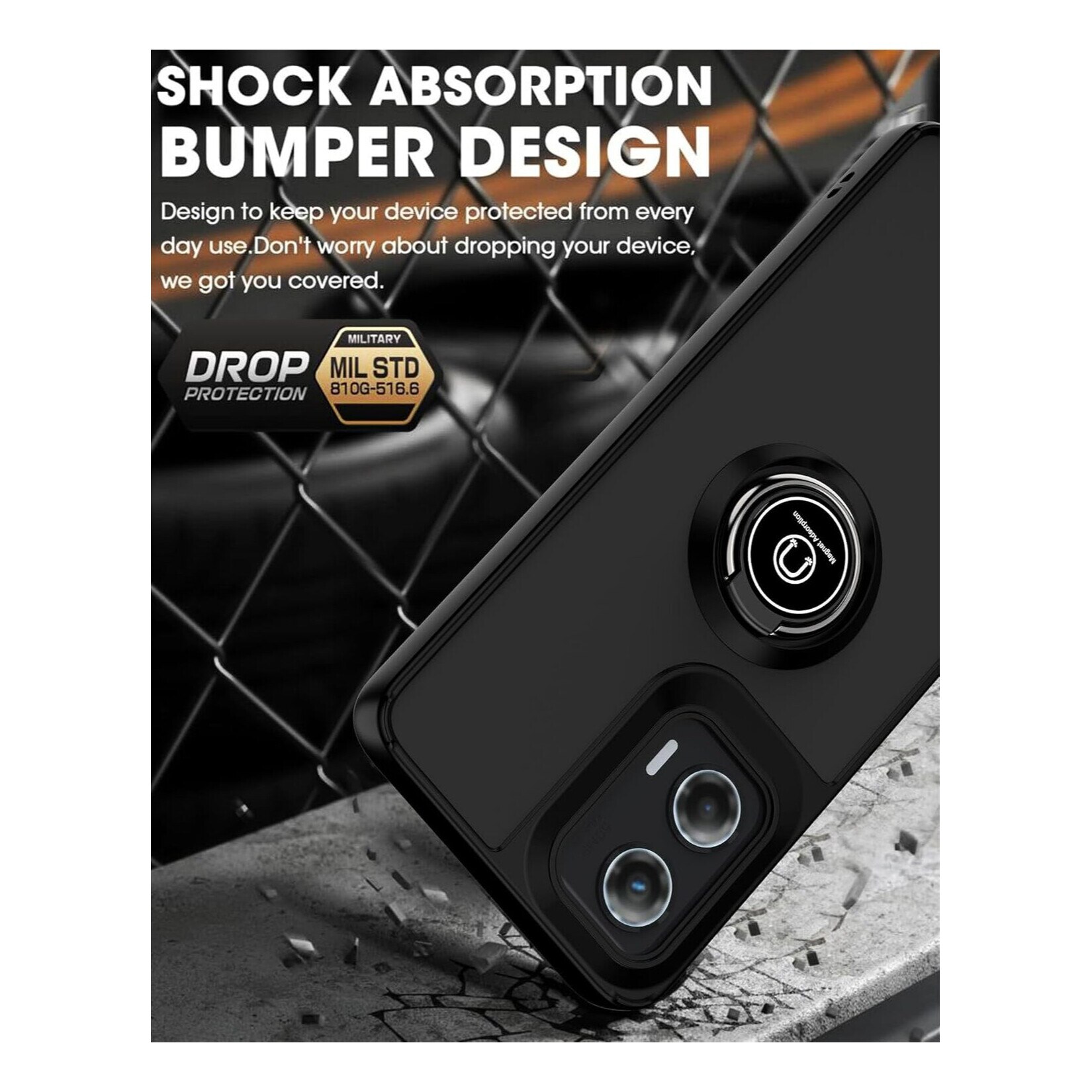 Husa telefon, pentru Motorola G24 Power 4G Inel rotativ 360 ° Kickstand, PC subtire subtire si TPU rezistent la soc， Transparent | Negru