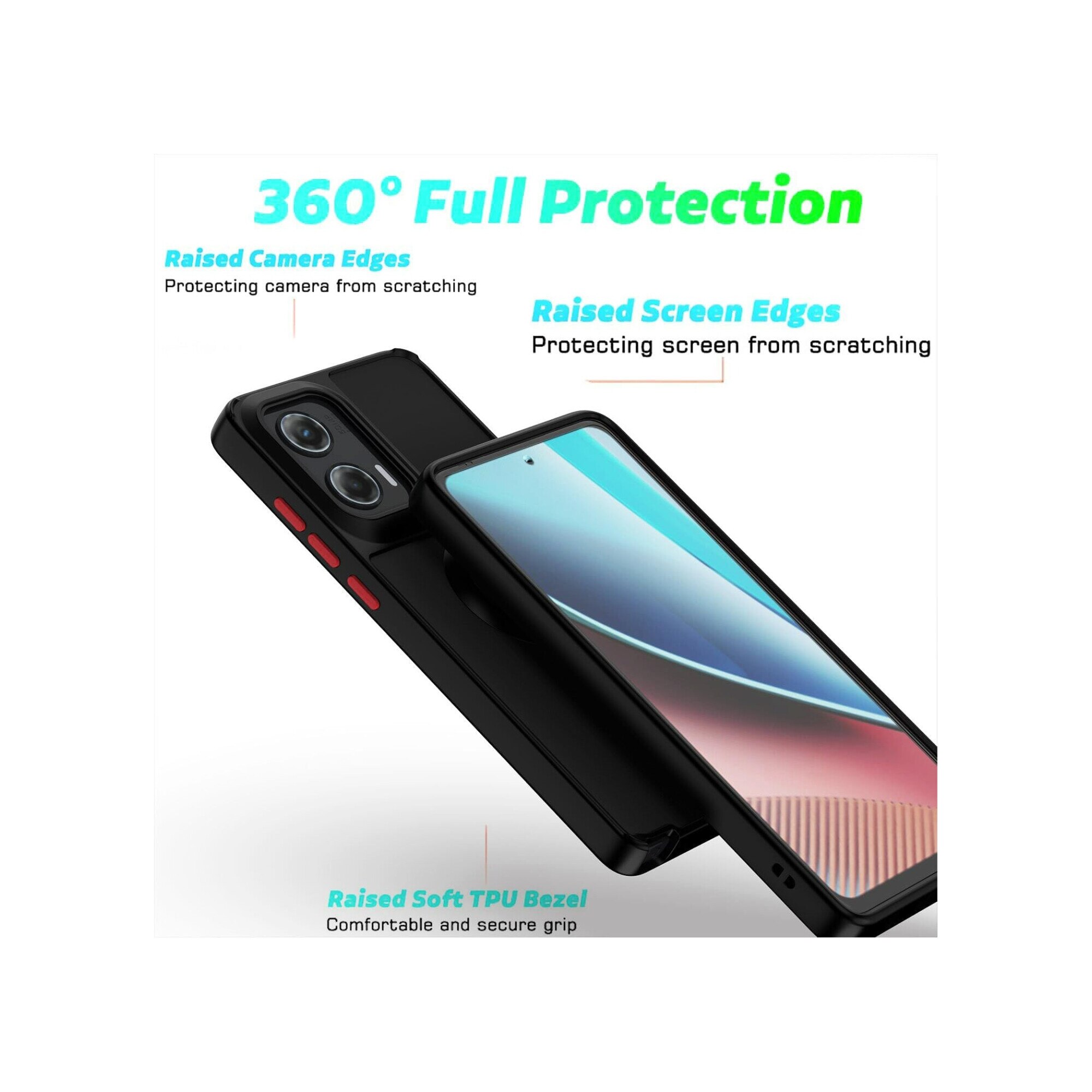 Husa telefon, pentru Motorola G24 Power 4G Inel rotativ 360 ° Kickstand, PC subtire subtire si TPU rezistent la soc， Transparent | Negru