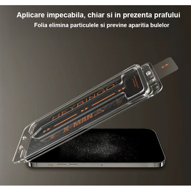 Folie Telefon Pentru Apple iPhone 13 HEYBINGO HD, Cu Kit de Aplicare Instanta si Functie Automata de Indepartare a Prafului, Sticla 9H, X-MAN, Rezistenta la zgarieturi, Protectie Ecran Premium