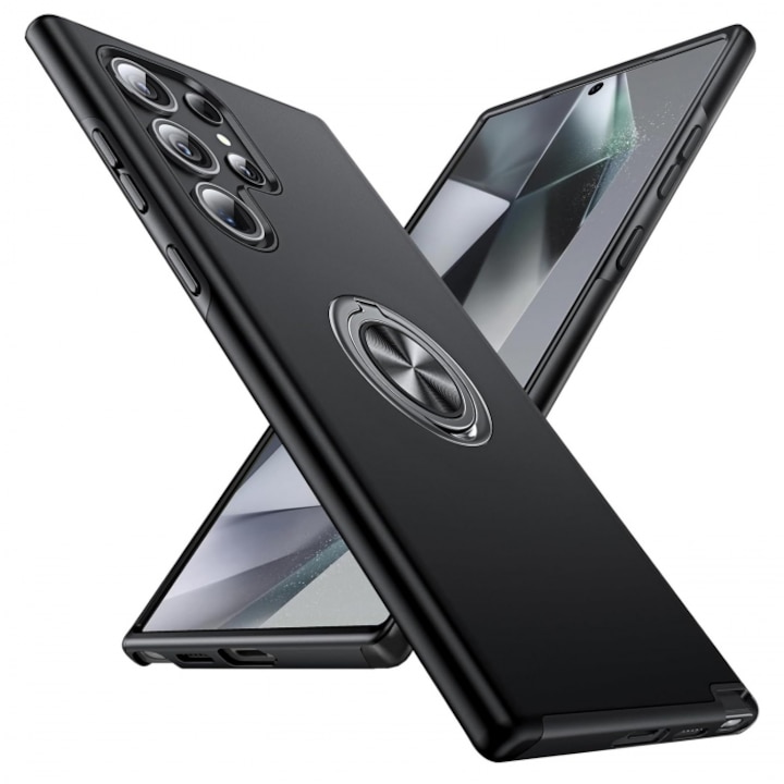 Husă de protecție TYBO, pentru Samsung Galaxy S26 Ultra, Hybrid Antisoc, inel rotativ 360, neagră