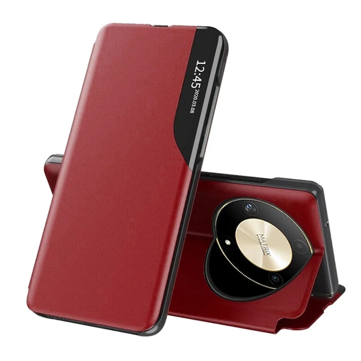 Husa pentru Honor Magic6 Lite, SKYDDAR INNOVATION, eFold, tip carte, set cu sticker, Rosu