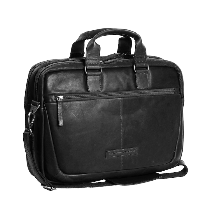 Geanta de laptop din piele naturala neagra, The Chesterfield Brand, Seth 15 inch