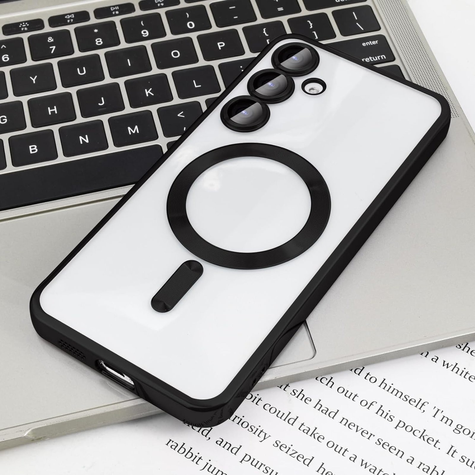 Husa Luxury Magnetica compatibila cu Samsung Galaxy A35, protectie camera, Margini colorate, Negru