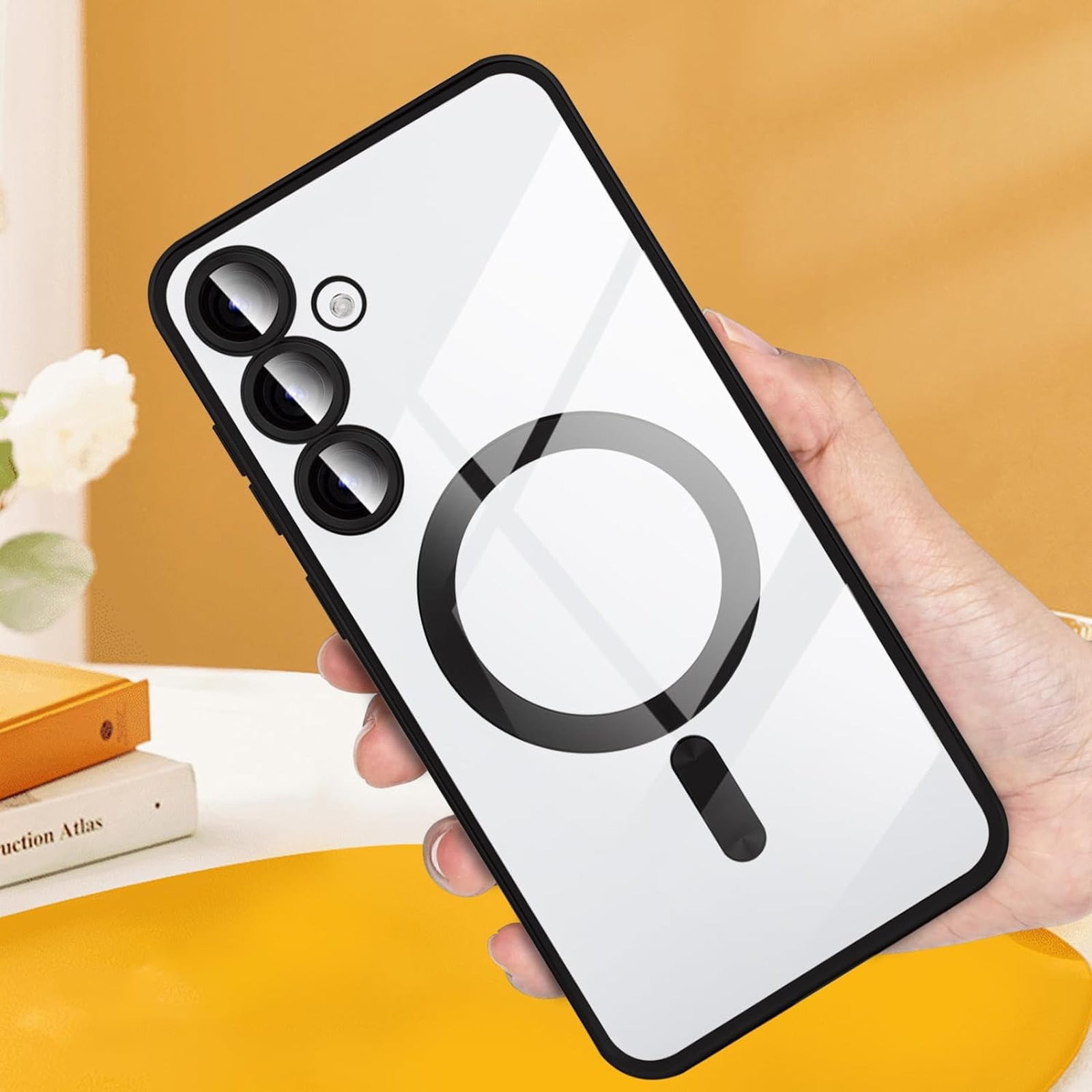 Husa Luxury Magnetica compatibila cu Samsung Galaxy A35, protectie camera, Margini colorate, Negru