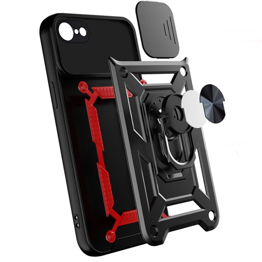 Husa pentru iPhone 7/8/SE 2/SE (2020)/SE 3/SE 2022 Premium Hybrid Armor Kickstand, Slider Camera, Antisoc, Protectie Superioara, Negru