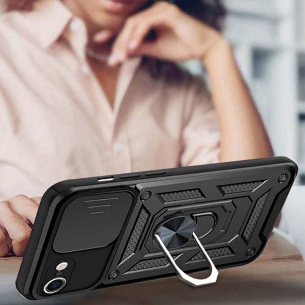 Husa pentru iPhone 7/8/SE 2/SE (2020)/SE 3/SE 2022 Premium Hybrid Armor Kickstand, Slider Camera, Antisoc, Protectie Superioara, Negru