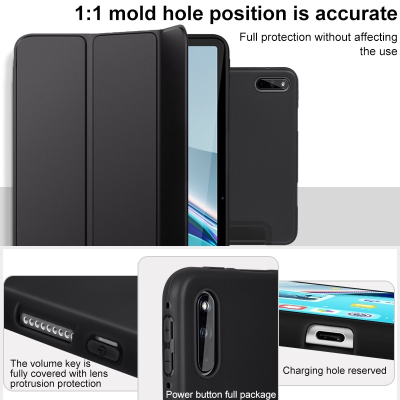 Husa tableta pentru Huawei Matepad Pro 10.8, piele moale, tip smart, 3 plieri, accesoriu negru