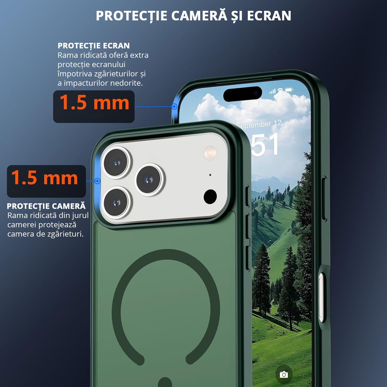 Husa pentru iPhone 17 Pro Max, MobileSmart, MagSafe, Spate Mat Semitransparent, Protectie Camera, Antisoc, Verde