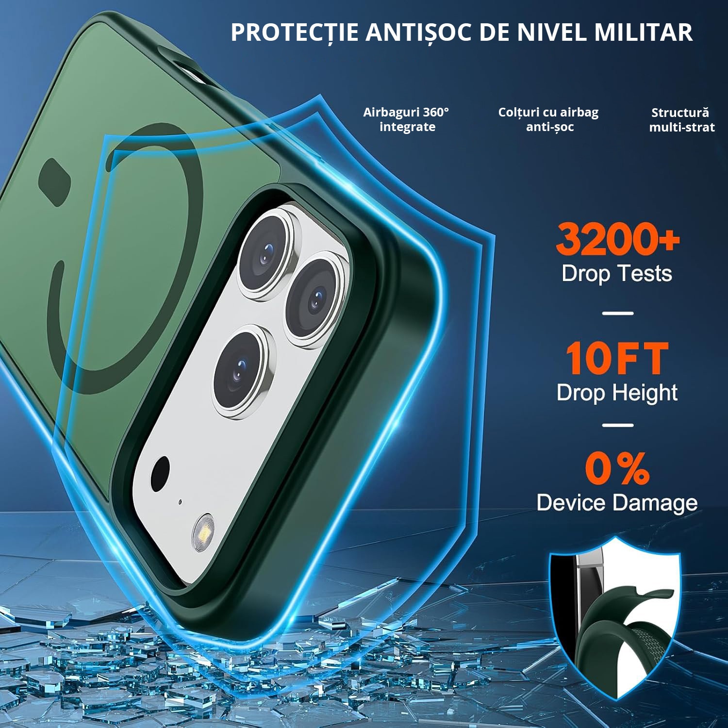 Husa pentru iPhone 17 Pro Max, MobileSmart, MagSafe, Spate Mat Semitransparent, Protectie Camera, Antisoc, Verde