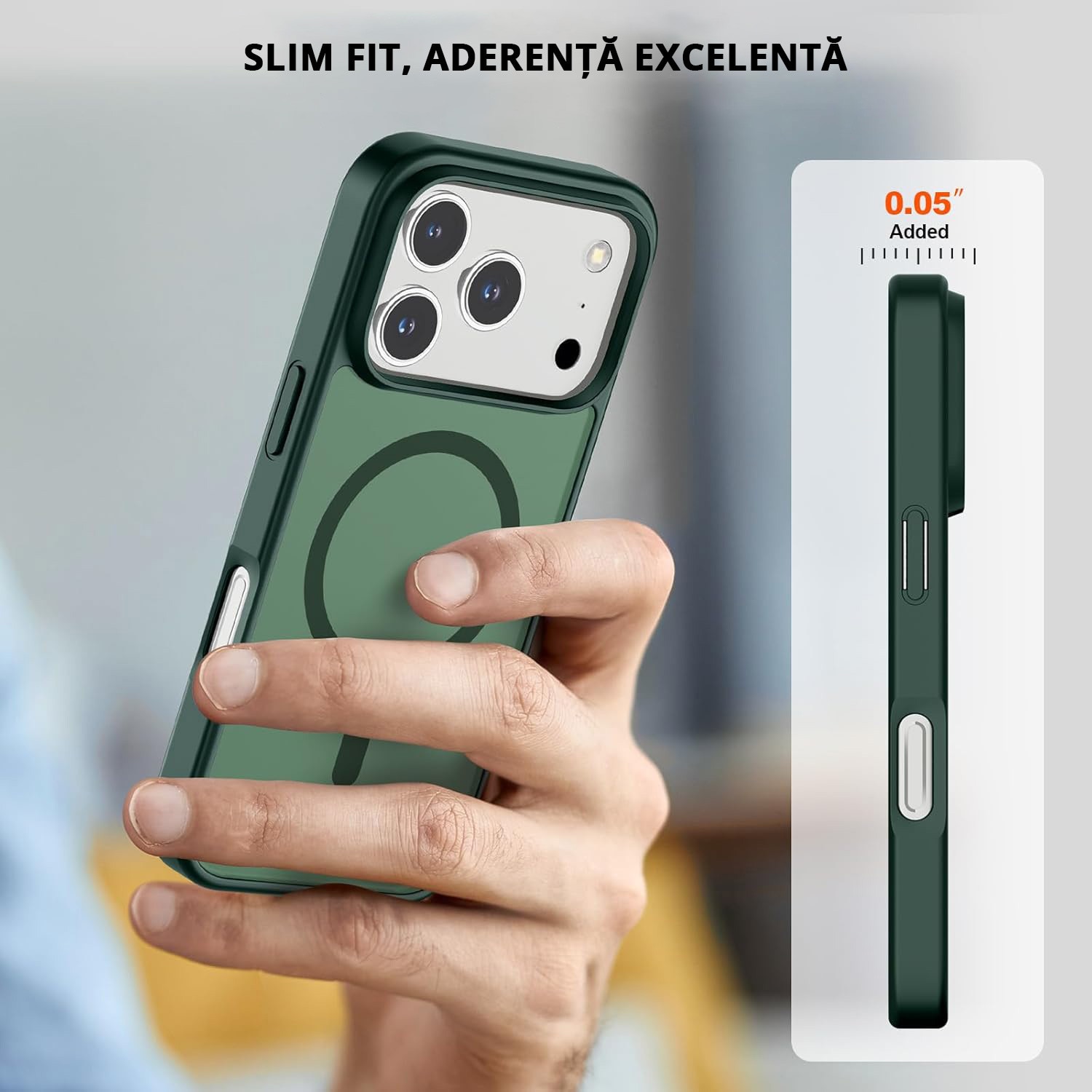 Husa pentru iPhone 17 Pro Max, MobileSmart, MagSafe, Spate Mat Semitransparent, Protectie Camera, Antisoc, Verde