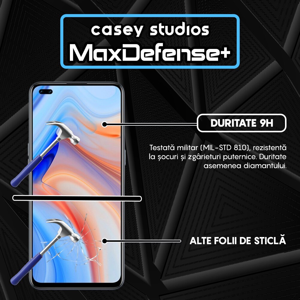 Folie Sticla CASEY STUDIOS™ compatibila cu Oppo Reno4 Lite, MaxDefense+, Anti Zgarieturi, Full Glue, Full Cover 3D, Protectie Ecran 3D, Duritate Ridicata, Margini Negre