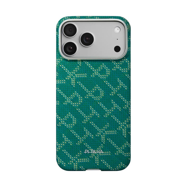Husa Pitaka pentru iPhone 17 Pro, Ultra-Slim, PitaTap™, Monogram-Gold/Green