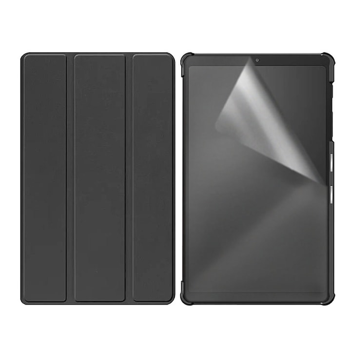 Set Husa Tableta AZIAO si Folie Silicon Matte pentru Lenovo Tab M10 PLUS FHD (TB-X606F), Protectie 360, Hydrogel Regenerabil, Paper Feeling, Interior Catifea, Functie de Stand, Display Protejat, Smart Cover, Colturi Anti-Soc, Negru