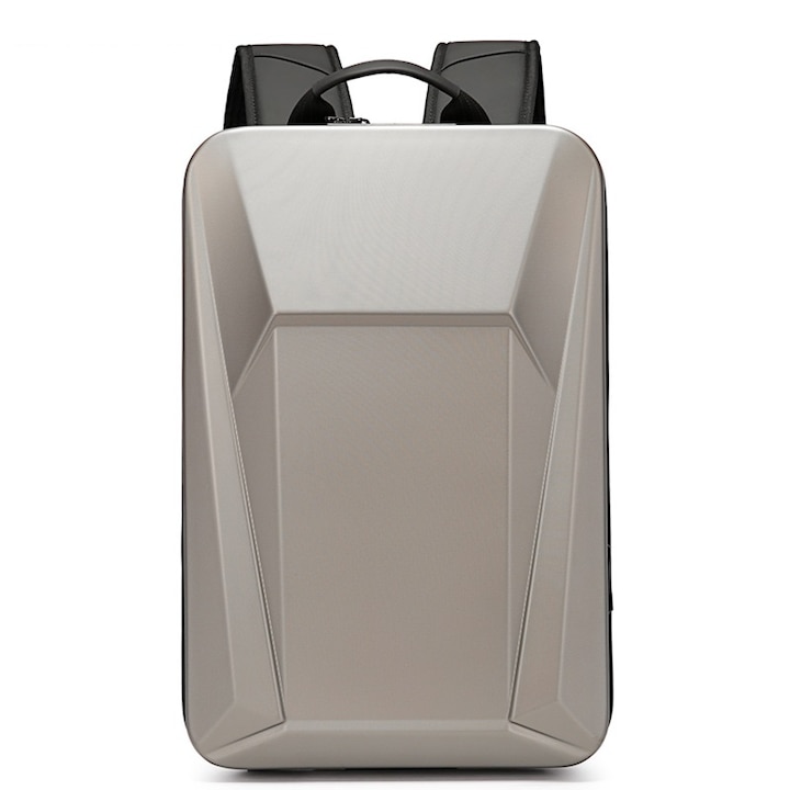 Rucsac Smart Laptop, Impermeabil, Unisex, cu Carcasa din Plastic, Sistem Antifurt, Port Incarcare USB, Sistem Fixare pe Valiza, Multifunctional, Ergonomic, Titan Auriu, Satlink