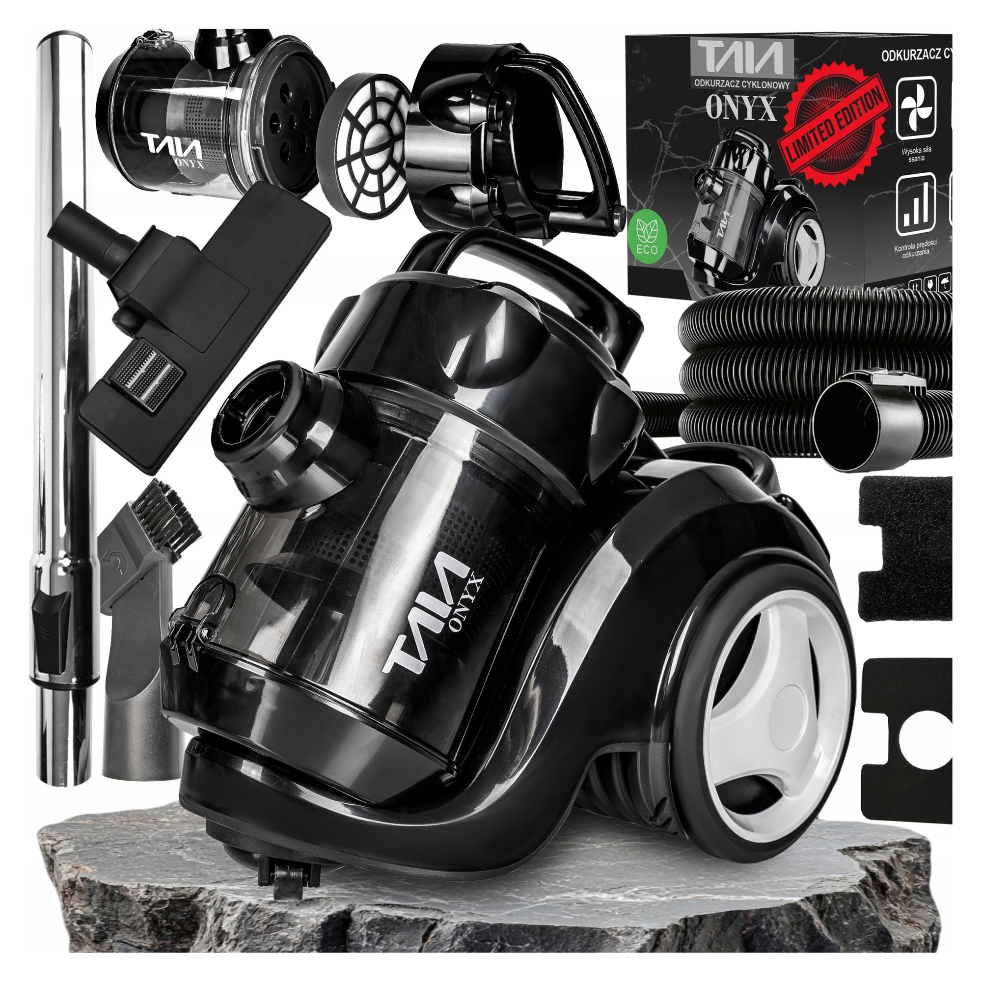 Aspirator ciclonic fara sac TAIA Onyx Limited Edition, 4000W, filtru HEPA, capacitate 3L, set complet