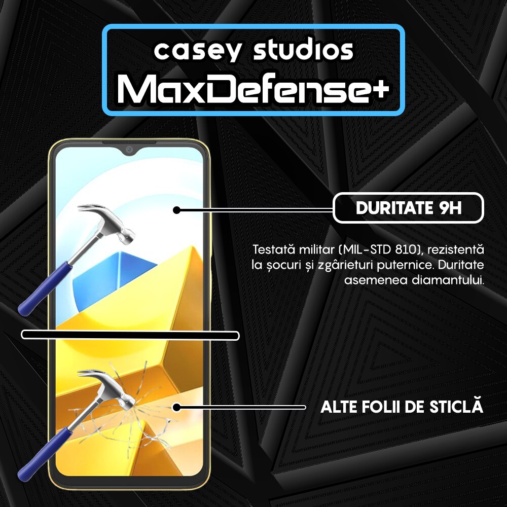 Folie Sticla CASEY STUDIOS™ compatibila cu Xiaomi Poco M5, Full Cover 3D, Full Glue, Duritate Militara, Ultra HD, Anti Zgarieturi, Anti Socuri, Margini Negre