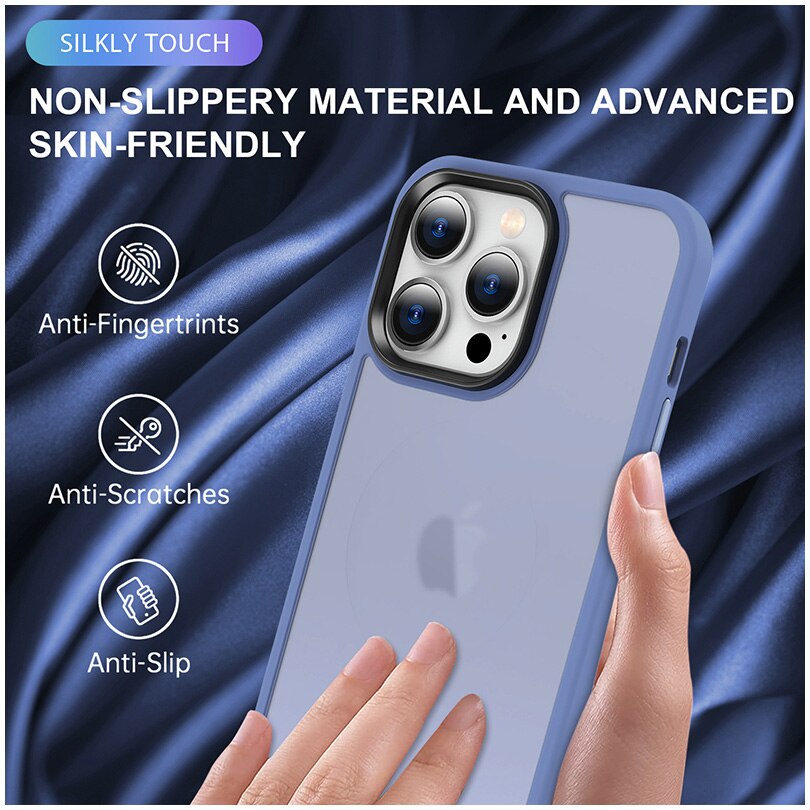 Husa de protectie A+ semitransparenta pentru iPhone 14 Pro Max, albastru
