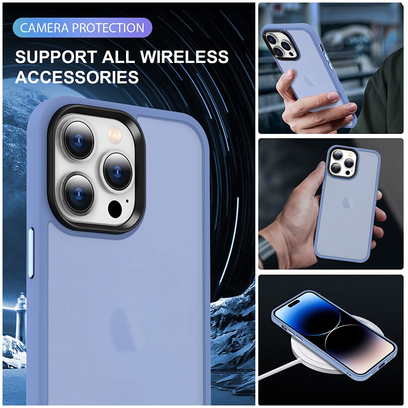 Husa de protectie A+ semitransparenta pentru iPhone 14 Pro Max, albastru