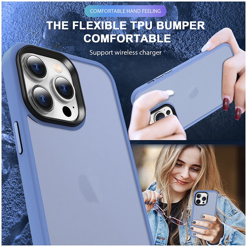 Husa de protectie A+ semitransparenta pentru iPhone 14 Pro Max, albastru
