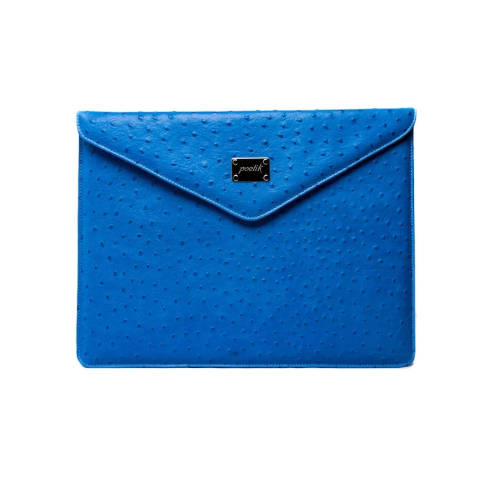 Husa iPad/MacBook Gold 13'', Poetik, Piele Naturala, Albastru Jeans