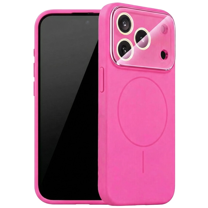 Husa pentru iPhone 15 Pro DaDen MagConverse, MagSafe, Incarcare Wireless, Protectie Camera, Design Slim Mat, Roz neon