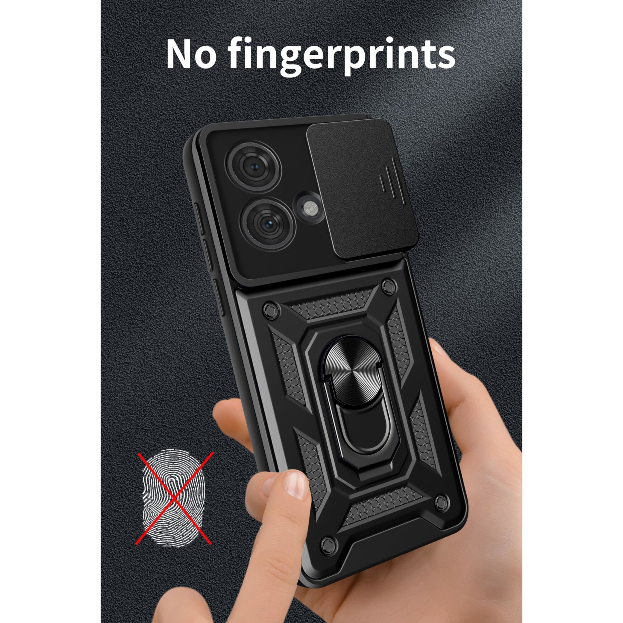Husa telefon, pentru Motorola Edge 40 Neo 5G Capac de obiectiv al camerei glisante, inel rotativ 360°, Negru