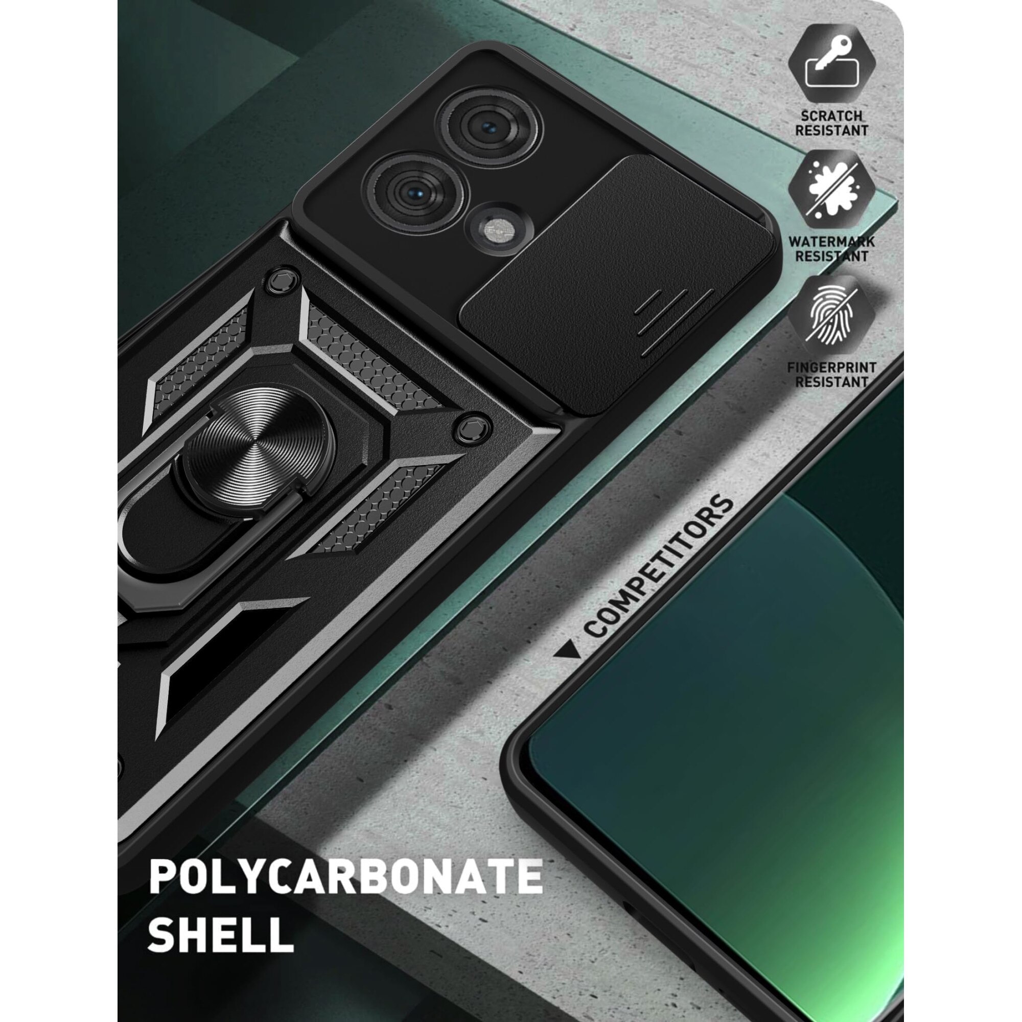Husa telefon, pentru Motorola Edge 40 Neo 5G Capac de obiectiv al camerei glisante, inel rotativ 360°, Negru