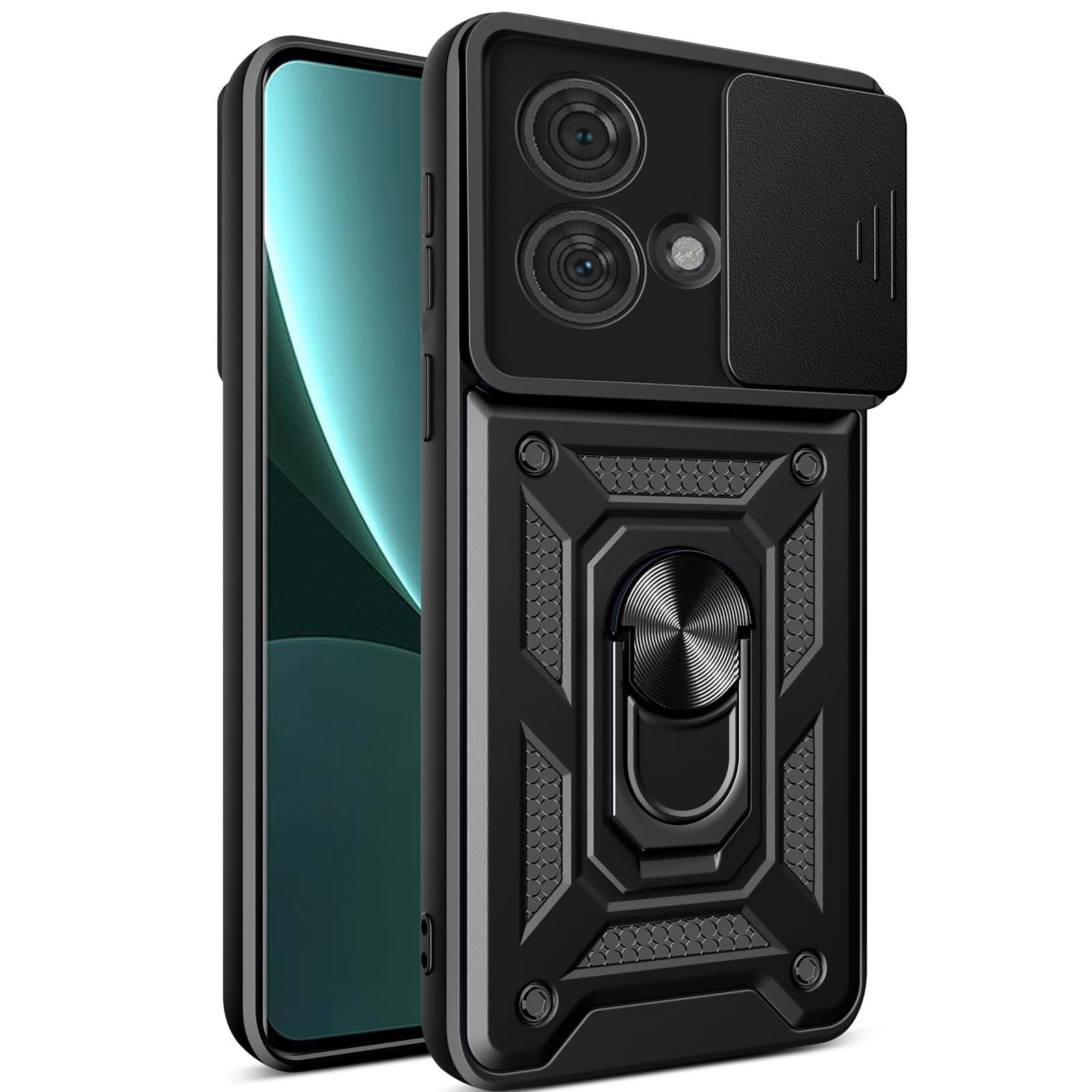 Husa telefon, pentru Motorola Edge 40 Neo 5G Capac de obiectiv al camerei glisante, inel rotativ 360°, Negru