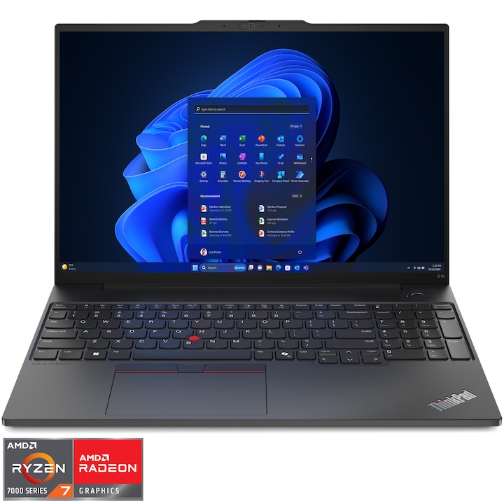 Laptop Lenovo ThinkPad E16 Gen 2 cu procesor AMD Ryzen™ 7 7735HS pana la 4.75GHz, 16" WUXGA, IPS, 32GB DDR5 RAM, 1TB SSD, AMD Radeon™ 680M Graphics, Windows® 11 Pro, Black, 3Y Onsite upgrade