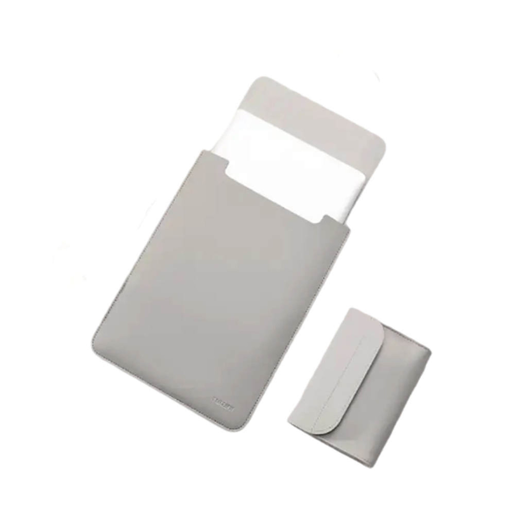 Mapa si mini geanta marca THD, protectie si transport laptop Apple Macbook Air (M2) 13.6 inch si Apple Macbook Air (M1) 13.3 inch, piele ecologica, gri