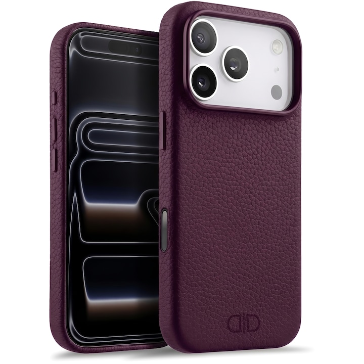Husa Daden din piele naturală pentru iPhone 17 Pro, Magsafe, protecție Action Button, Mov, handmade