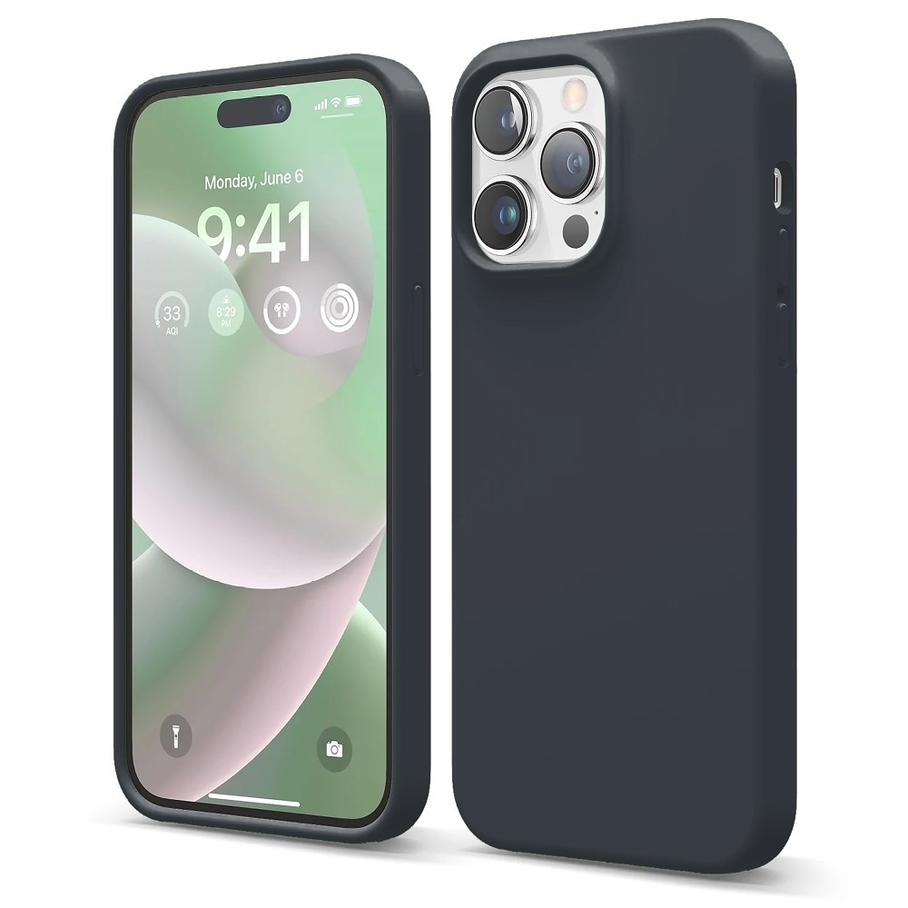 Husa CASEY STUDIOS™ compatibila cu iPhone 14 Pro Max, Soft Silicone Premium, Microfibra in Interior, Midnight Blue, de Protectie, Ultra Slim, pentru Incarcare Wireless, Margini Ridicate de Protectia Ecranului si a Camerelor