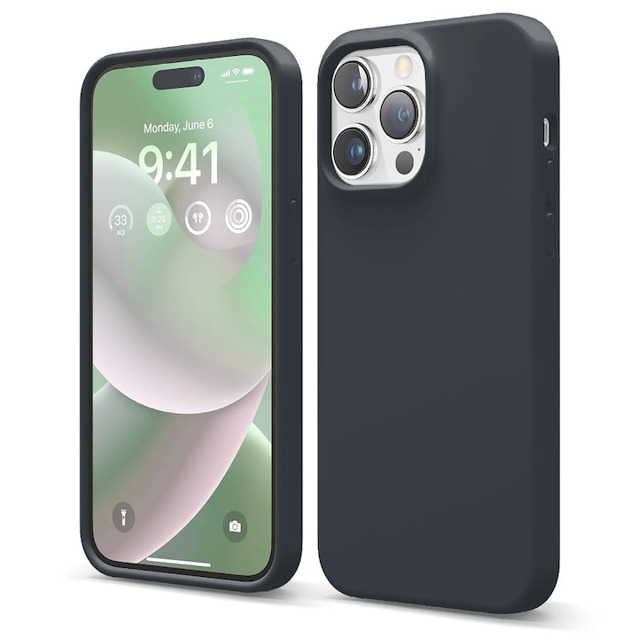 Husa CASEY STUDIOS™ compatibila cu iPhone 14 Pro Max, Soft Silicone Premium, Microfibra in Interior, Midnight Blue, de Protectie, Ultra Slim, pentru Incarcare Wireless, Margini Ridicate de Protectia Ecranului si a Camerelor
