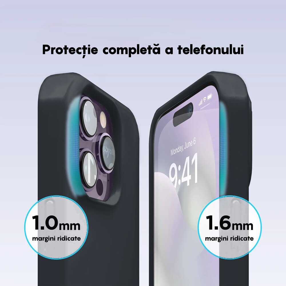 Husa CASEY STUDIOS™ compatibila cu iPhone 14 Pro Max, Soft Silicone Premium, Microfibra in Interior, Midnight Blue, de Protectie, Ultra Slim, pentru Incarcare Wireless, Margini Ridicate de Protectia Ecranului si a Camerelor