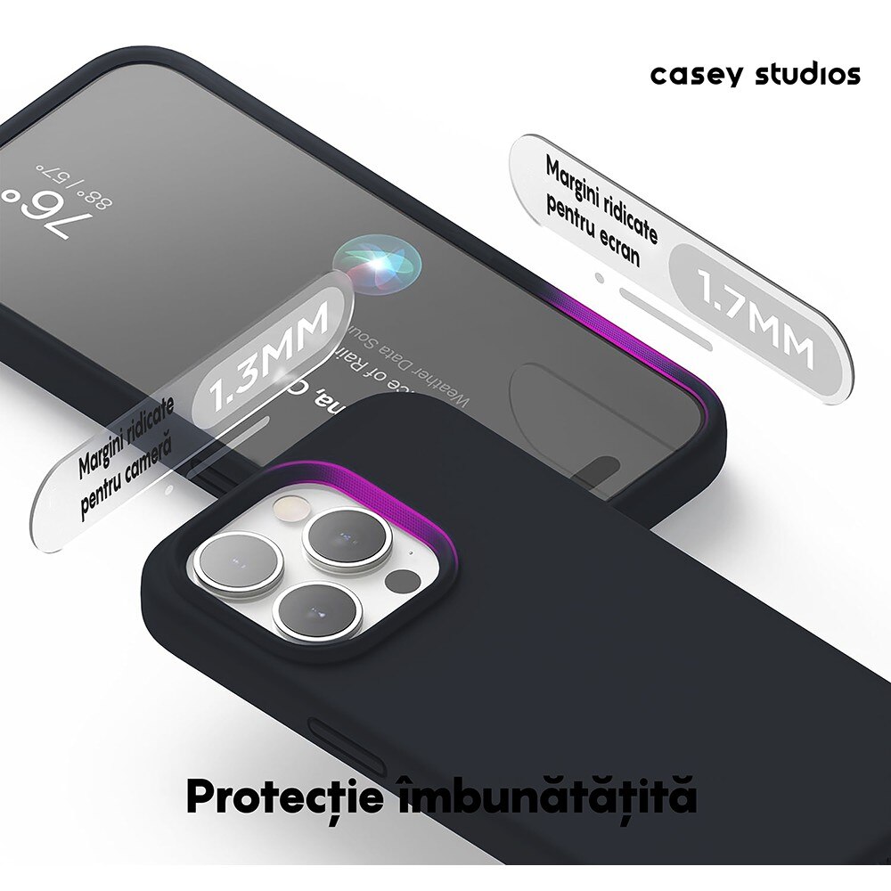 Husa CASEY STUDIOS™ compatibila cu iPhone 14 Pro Max, Soft Silicone Premium, Microfibra in Interior, Midnight Blue, de Protectie, Ultra Slim, pentru Incarcare Wireless, Margini Ridicate de Protectia Ecranului si a Camerelor