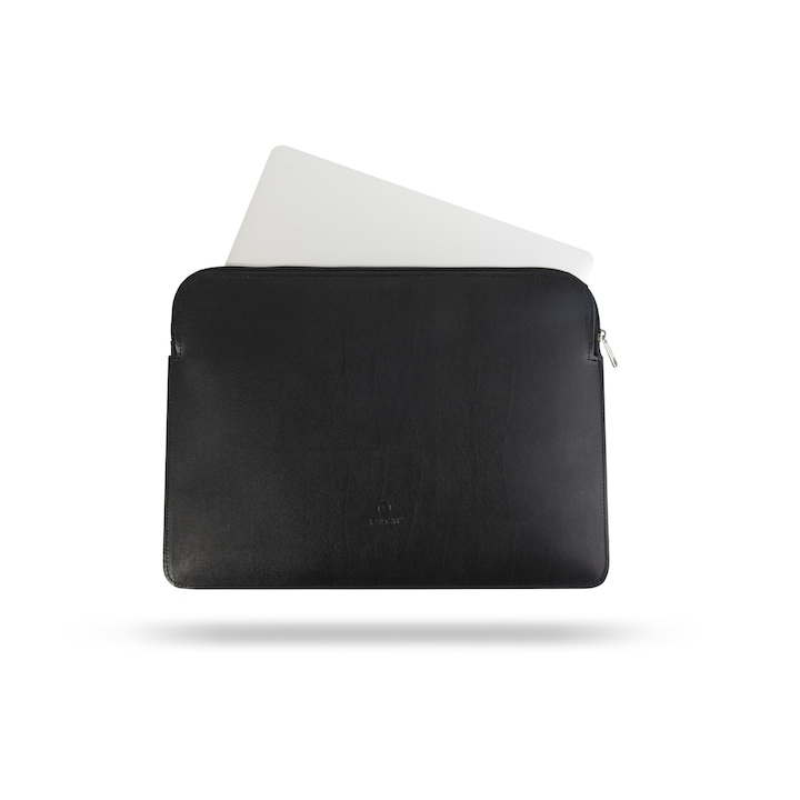 Husa de piele premium cu fermoar pentru MACBOOK AIR 15, culoare neagra