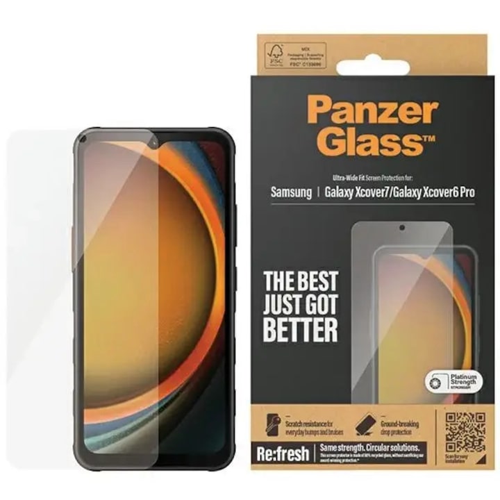 Folie protectie telefon, PanzerGlass, Pentru Samsung Galaxy Xcover 7/Xcover 6 Pro, Negru/Transparent