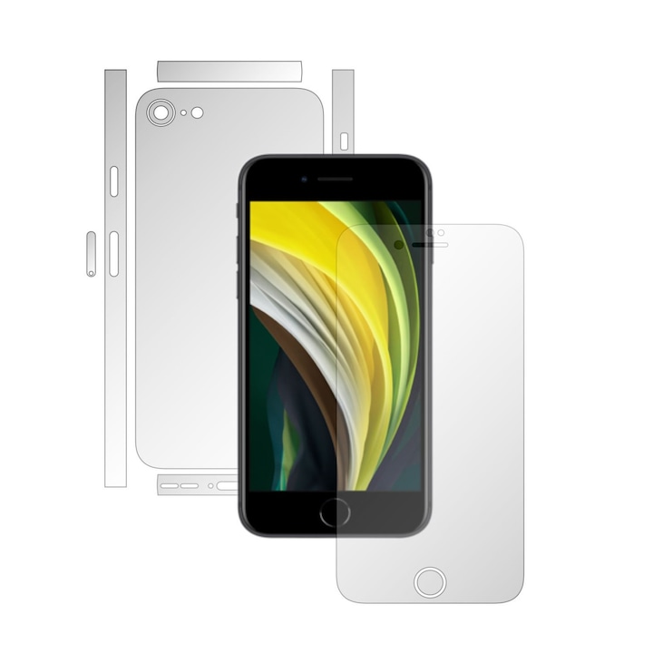 Set 2X Folii de Protectie Full-Body Folie24, pentru Apple iPhone SE 2020, Acoperire Simple, Ecran + Spate, 1 Set Ultra-Clear + 1 Set Mate, Adezive, Flexibile cu Auto Regenerare