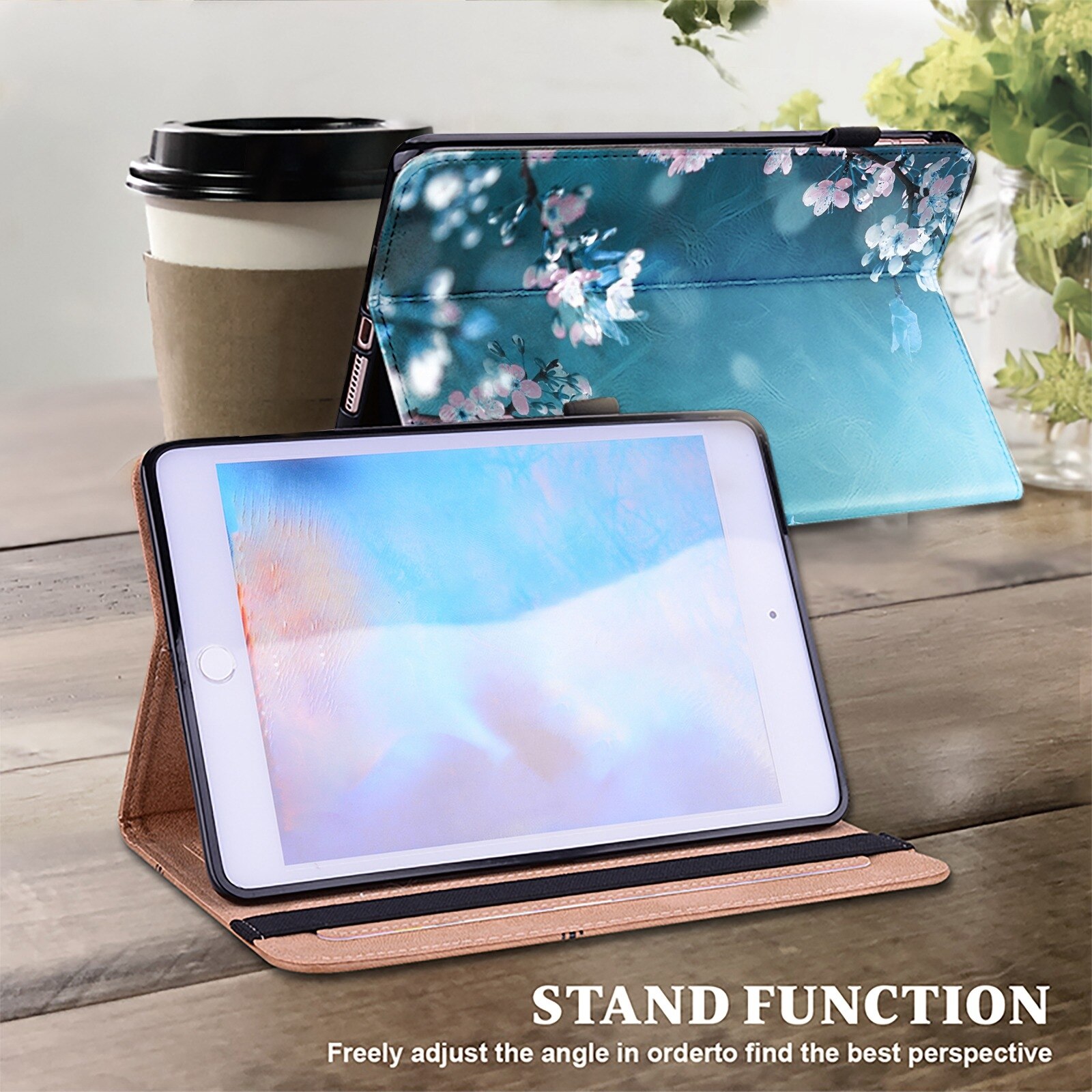 Husa tableta pentru Huawei MediaPad T5 10.1, piele texturata cu design pictat, cu suport, inchidere magnetica, protectie anti-zgarieturi, compatibila cu tabletele 10.1 inch, Pruna Bossom
