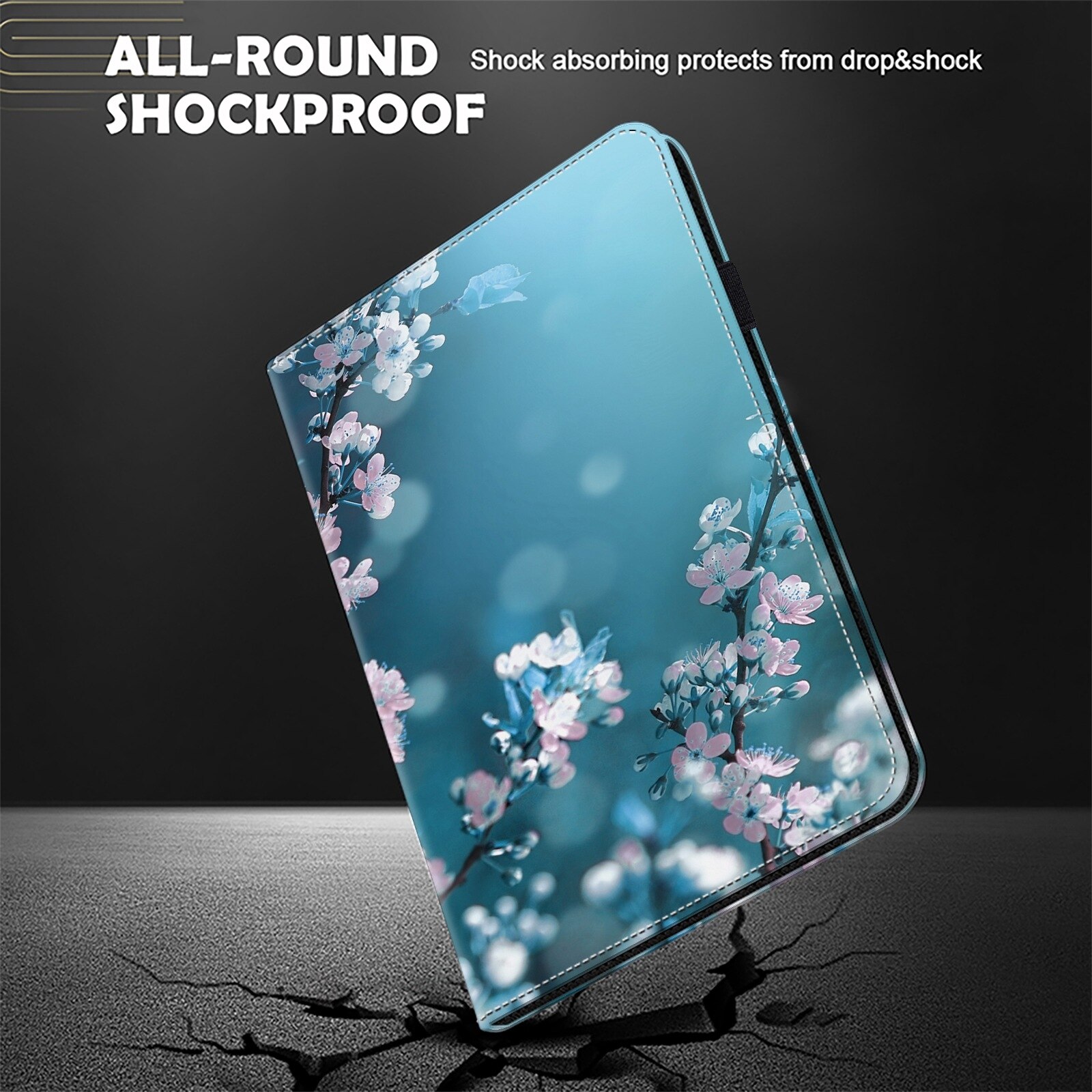 Husa tableta pentru Huawei MediaPad T5 10.1, piele texturata cu design pictat, cu suport, inchidere magnetica, protectie anti-zgarieturi, compatibila cu tabletele 10.1 inch, Pruna Bossom