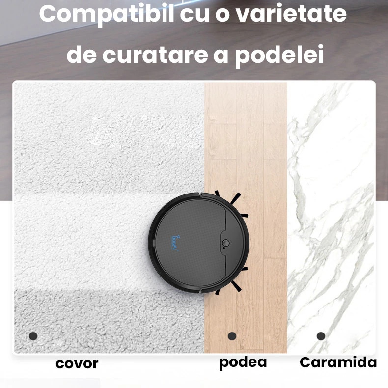 Aspirator robotizat, Aiorber, compatibil cu Wi-Fi, baterie de 3000 mAh, cos de gunoi etans de 510 ml, capabil sa aspire, sa mature si sa sterge, incarcare automata, controlat prin aplicatie, albastru