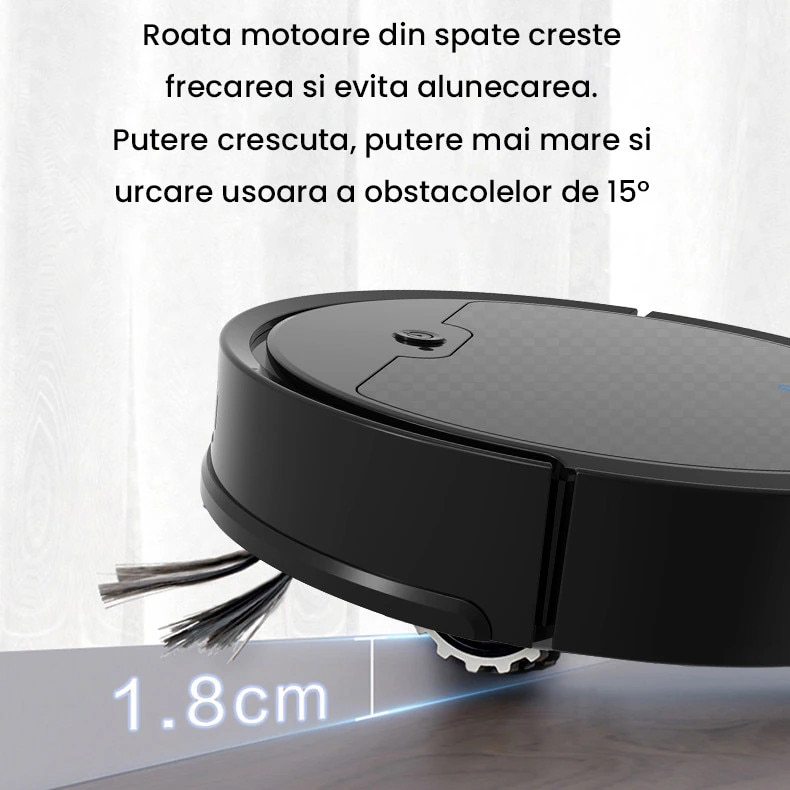 Aspirator robotizat, Aiorber, compatibil cu Wi-Fi, baterie de 3000 mAh, cos de gunoi etans de 510 ml, capabil sa aspire, sa mature si sa sterge, incarcare automata, controlat prin aplicatie, albastru