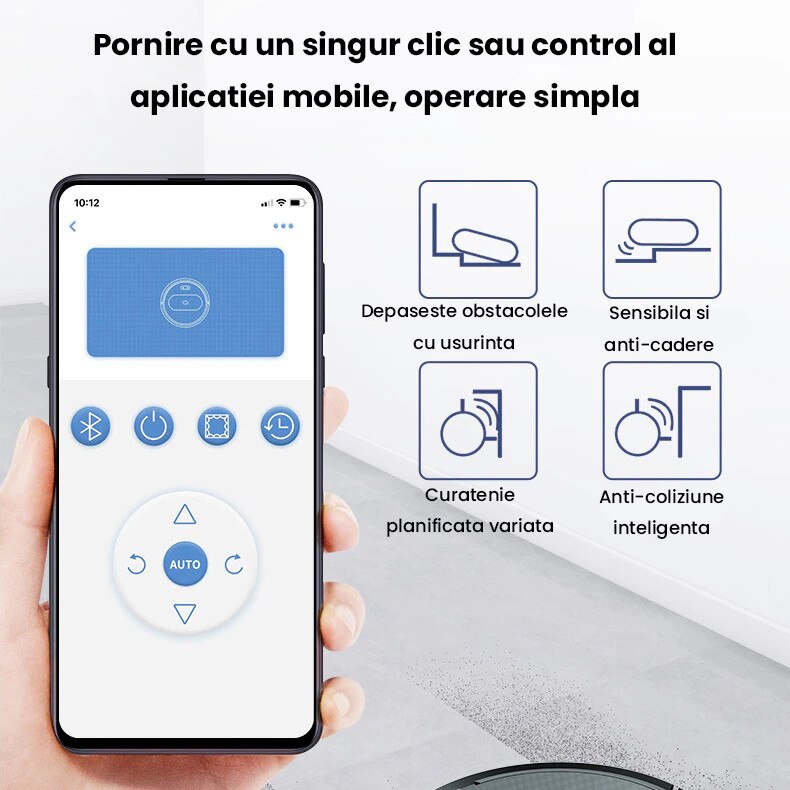 Aspirator robotizat, Aiorber, compatibil cu Wi-Fi, baterie de 3000 mAh, cos de gunoi etans de 510 ml, capabil sa aspire, sa mature si sa sterge, incarcare automata, controlat prin aplicatie, albastru