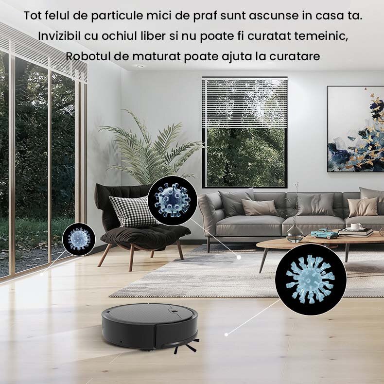 Aspirator robotizat, Aiorber, compatibil cu Wi-Fi, baterie de 3000 mAh, cos de gunoi etans de 510 ml, capabil sa aspire, sa mature si sa sterge, incarcare automata, controlat prin aplicatie, albastru
