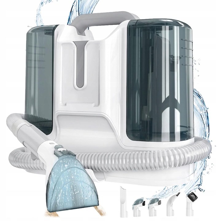 Aspirator pentru curatarea tapiteriei si covoarelor, 6 perii, 450W, 1,2m furtun, 1,8l apa curata, 0,6l apa murdara