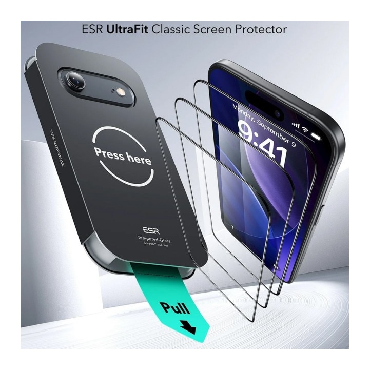 Pachet 3 x Folie Sticla Securizata UltraFit Compatibila Cu iPhone 17 Pro Max, Aplicator Inclus, Montaj Usor, Transparenta